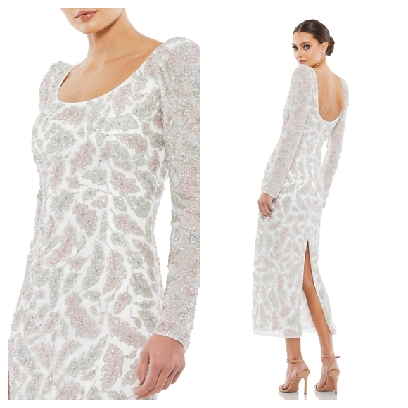 MAC DUGGAL FOLIAGE EMBELLISHED MIDI SHEATH DRESS. Size 8. $538 - Picture 2 of 8